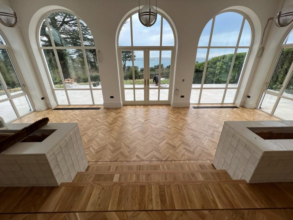 Herringbone Parquet in a Modern Living Room