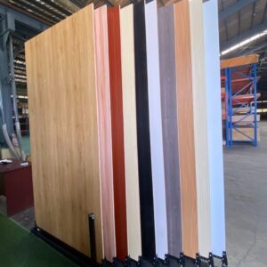 different colors Laminated Plywood boards on display ready for sale